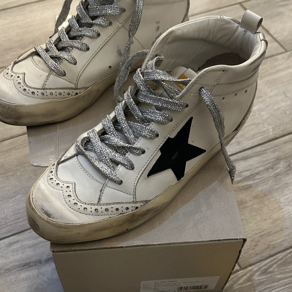 Golden Goose White and Black Sneakers